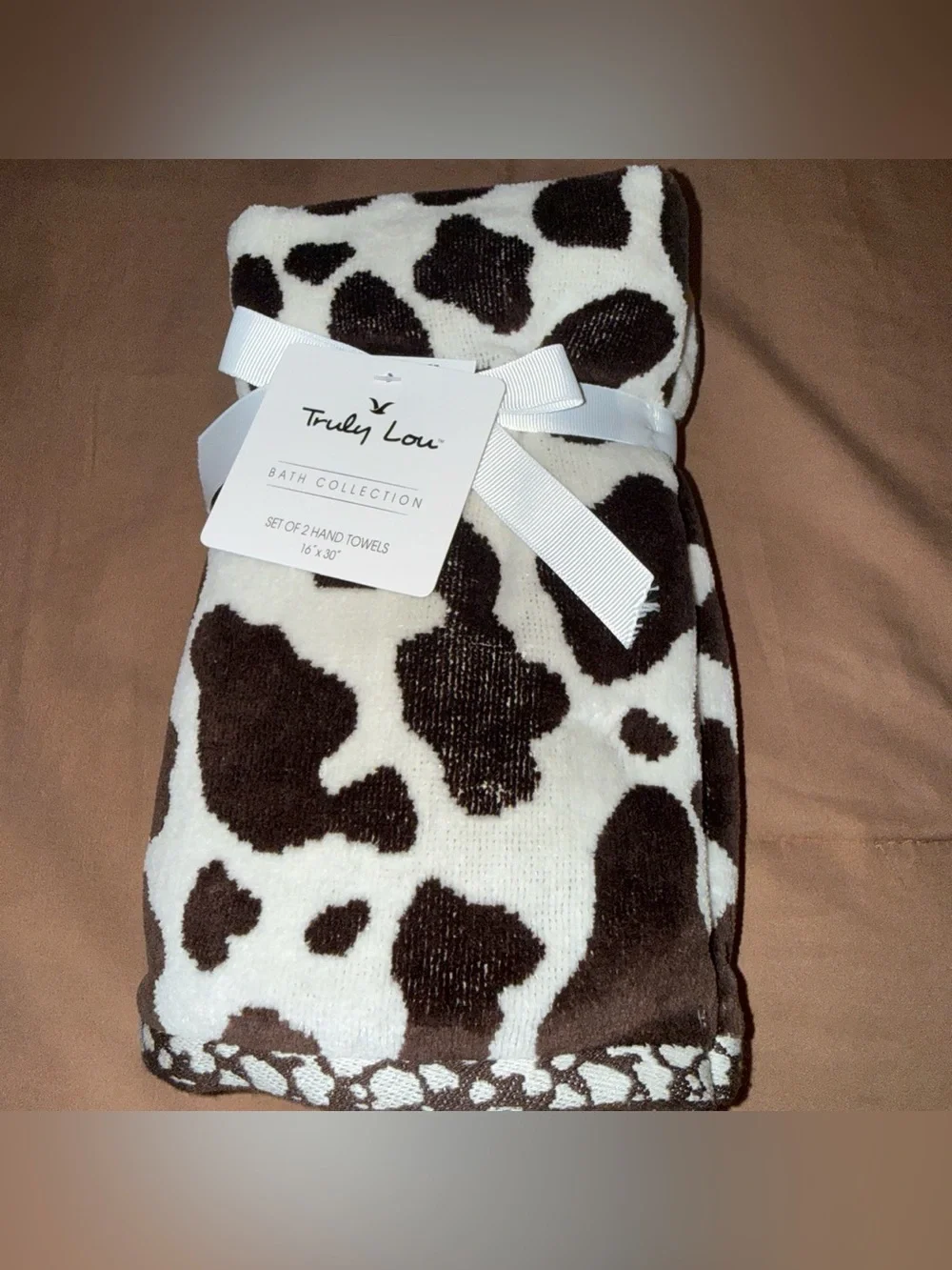Trudy Lou Cow print hand towel set and matching Bath Towel #cowprint #western